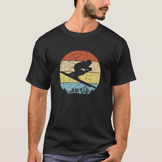 T-shirt Retro Design Ski Cadeau Throwback Skier de descent (Devant)