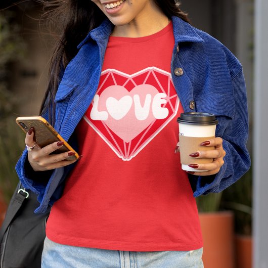 T-shirt Retro Diamond Heart Love Red Valentine's Day