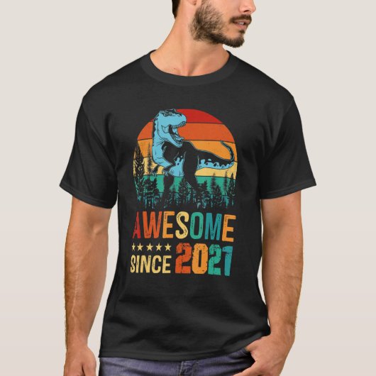 T-shirt Retro Dinosaur Rex Awesome depuis 2021 2e annivers (Devant)