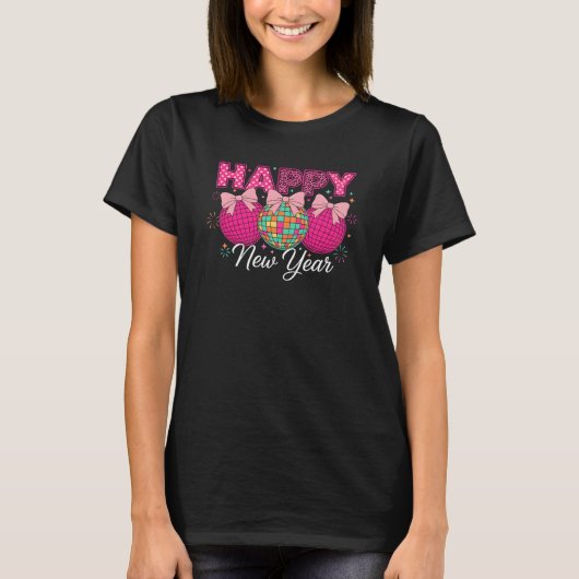 T-shirt Retro Disco Ball Happy New Year Art (Devant)