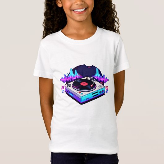 T-Shirt Retro DJ Turntable Music Lover Kids Design (Devant)