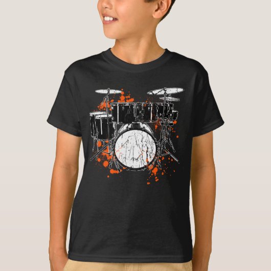T-shirt Retro Drum Set Music Drummer (Devant)