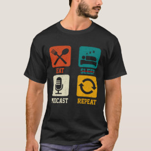 T-shirt Retro Eat Sleep Podcast Répéter Podcaster Podcasti
