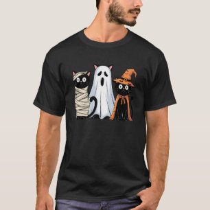 T-shirt Rétro effrayant Halloween Trois chats noirs Mummy