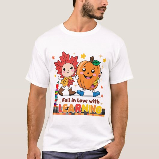 T-shirt Retro Enseignant Automne Png, Tomber dans l'amour (Devant)