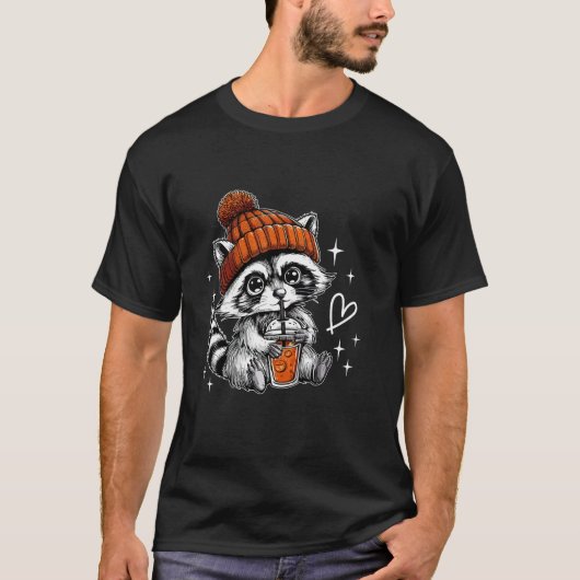 T-shirt Retro Fall Racoon Café Feral Racoon Citrouille Aut (Devant)