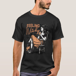 T-shirt Retro Feel Witchy Girl Black Amoureux des chats Éf