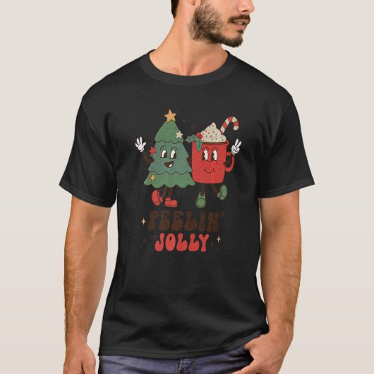 T-shirt Retro Feellin' Jolly Christmas Tree Hot Cocoa Chri (Devant)
