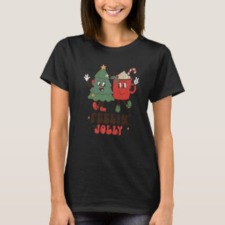 T-shirt Retro Feellin' Jolly Christmas Tree Hot Cocoa Chri