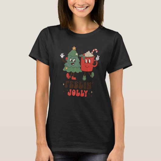 T-shirt Retro Feellin' Jolly Christmas Tree Hot Cocoa Chri (Devant)