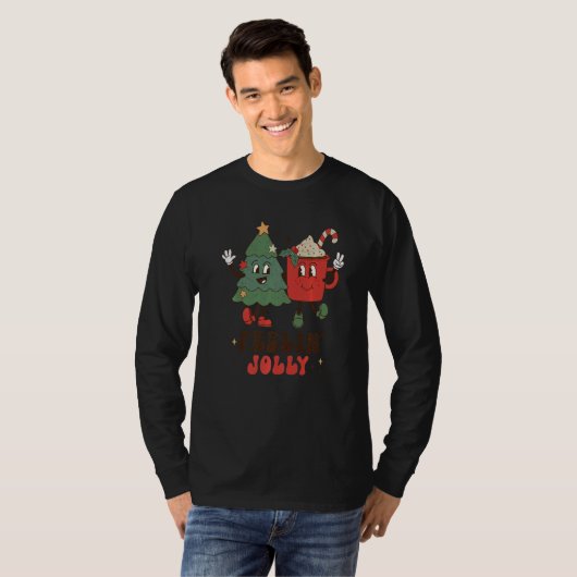 T-shirt Retro Feellin' Jolly Christmas Tree Hot Cocoa Chri (Devant entier)