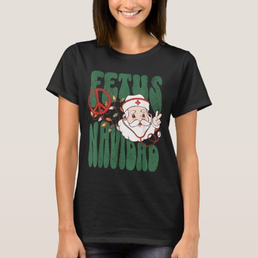 T-shirt Retro Fetus Navidad Santa Claus Christmas Obgyn Nu (Devant)
