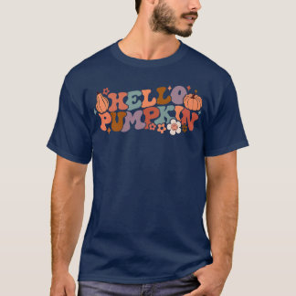 T-shirt Retro Floral Bonjour Citrouille Automne Harvest Ci