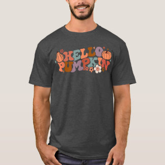 T-shirt Retro Floral Bonjour Citrouille Automne Harvest Ci