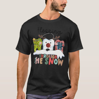 T-shirt Retro Flossing À Travers La Neige Dental Noël T