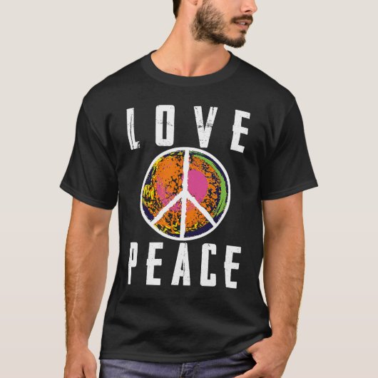 T-shirt Retro Flower Power 60s 70s  Love Peace Freedom 2 (Devant)