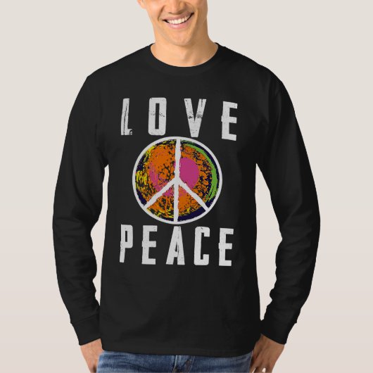 T-shirt Retro Flower Power 60s 70s  Love Peace Freedom 2 (Devant)