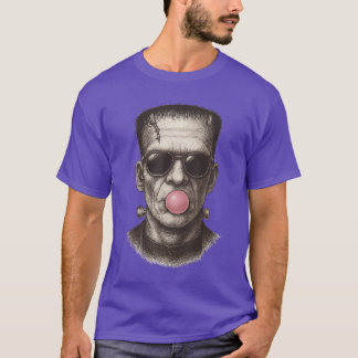 T-shirt Retro Frankenstein Monster Blowing a Bubble Gum Ha