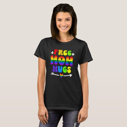 T-shirt Retro Free Maman Hugues arc en ciel LGBT Lesbian G (Devant entier)