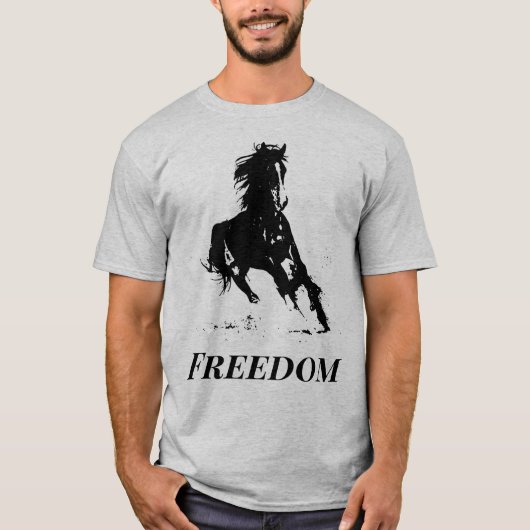 T-shirt Retro Freedom Black Grey Pop Art Runse Horse (Devant)