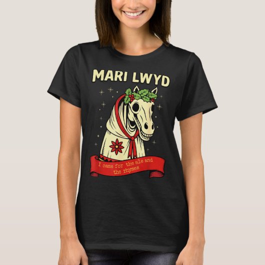 T-shirt Retro Funny Folklore Skeleton Horse Mari Lwyd Yule (Devant)