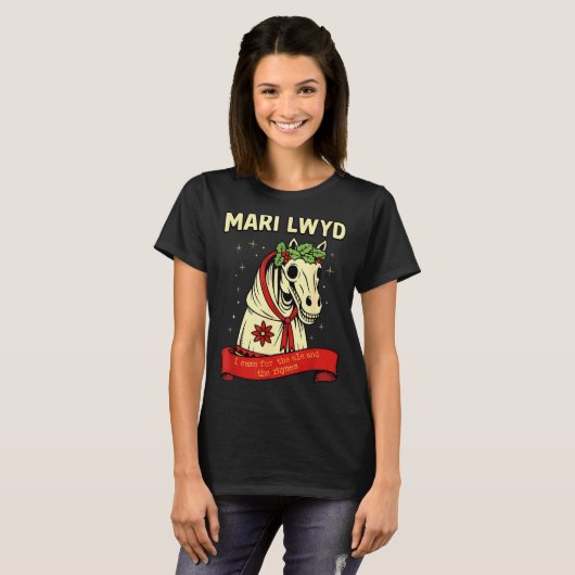 T-shirt Retro Funny Folklore Skeleton Horse Mari Lwyd Yule (Devant entier)