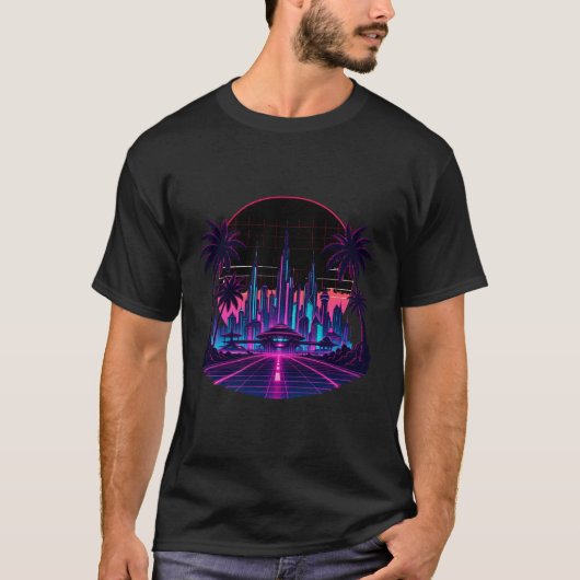 T-shirt Rétro Futurisme Synthwave Néon (Devant)