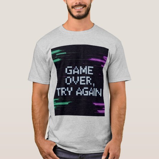T-Shirt Retro Game Over - Blue Glitchy Gamer Papa (Devant)