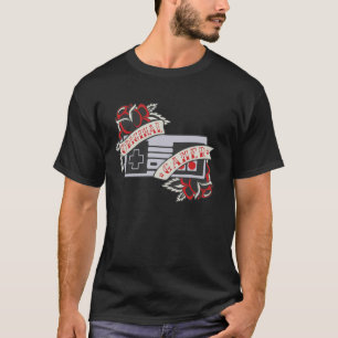 T-shirt Retro Gaming Tattoo Vintage Contrôleur Citation Or