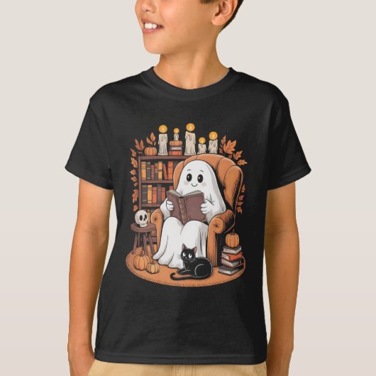 T-shirt Retro Ghost Reading Books (Devant)