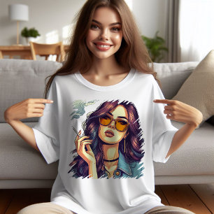 T-shirt Retro Girl avec lunettes de soleil