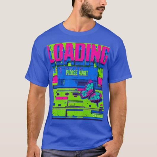 T-shirt Retro Glitch Art Butterfly Loading Please Wait T-S (Devant)