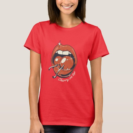 T-Shirt Rétro Graphique Lèvres Rouges Cerise (Devant)