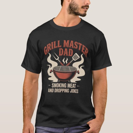 T-shirt Retro Grill Master Papa Emblem Funny BBBQ (Devant)
