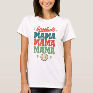 T-shirt Rétro Groovy 70s Baseball Maman Texte Empilé