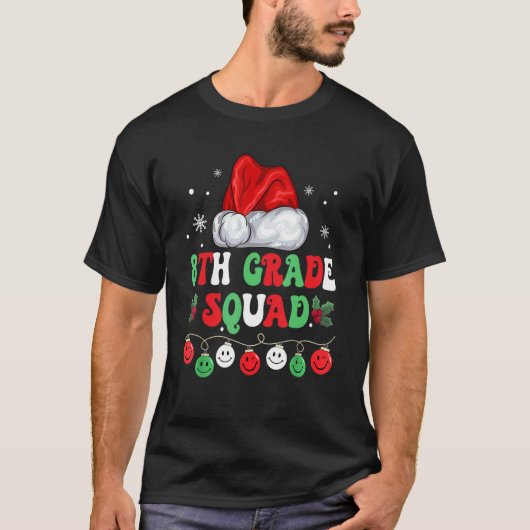 T-shirt Retro Groovy 8th Grade Squad  Christmas Teacher Li (Devant)