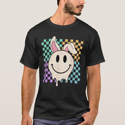 T-shirt Retro Groovy Bunny Smile Face Happy Easter Day Rab (Devant)