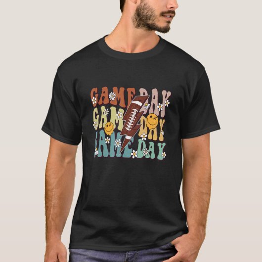 T-shirt Retro Groovy Floral Game Day Vibes Family Matching (Devant)