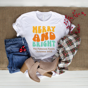 T-shirt Rétro Groovy Joyeux et Lumineux Noël pour Femmes