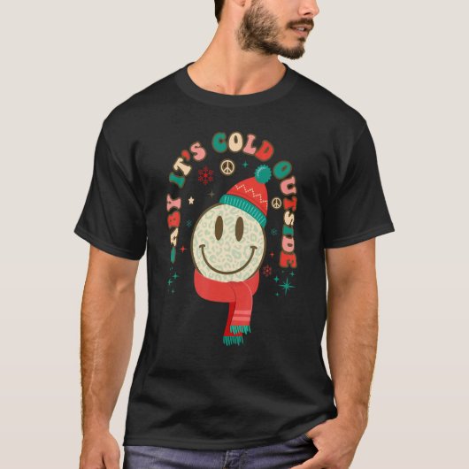 T-shirt Retro Groovy Leopard Smile Face  Saying Christmas (Devant)