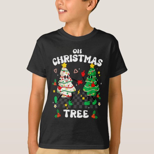 T-shirt Retro Groovy Oh Christmas Tree Cake Pajamas Xmas K (Devant)