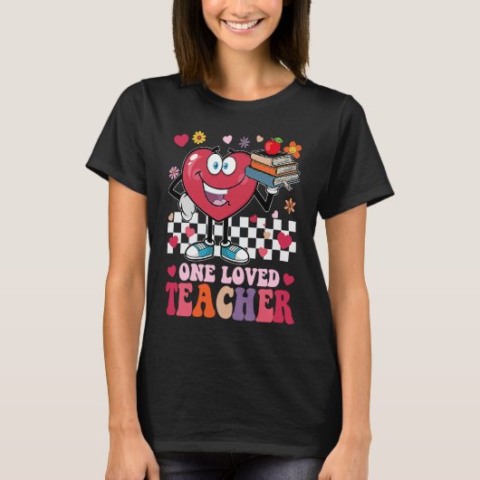 T-shirt Retro Groovy One Loved Teacher Heart Valentines Da (Devant)