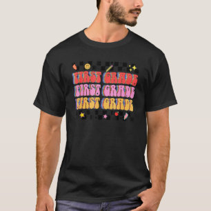 T-shirt Retro Groovy Première Année Enseignant Première An