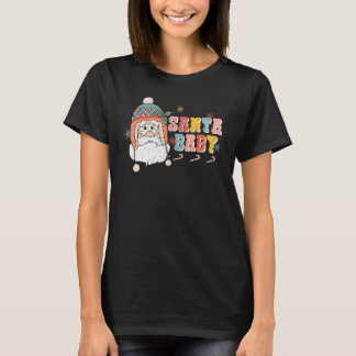 T-shirt Retro Groovy Santa Bébé Noël Hippie Famille Ma