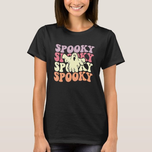 T-shirt Retro Groovy Spooky Ghost Boo Halloween Costume Sc (Devant)