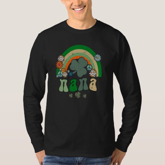 T-shirt Retro Groovy St Patrick Rainbow Nana Cute Family M (Devant)