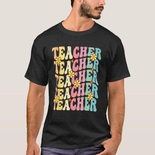 T-shirt Retro Groovy Teacher Inspirational Happy First Day (Devant)