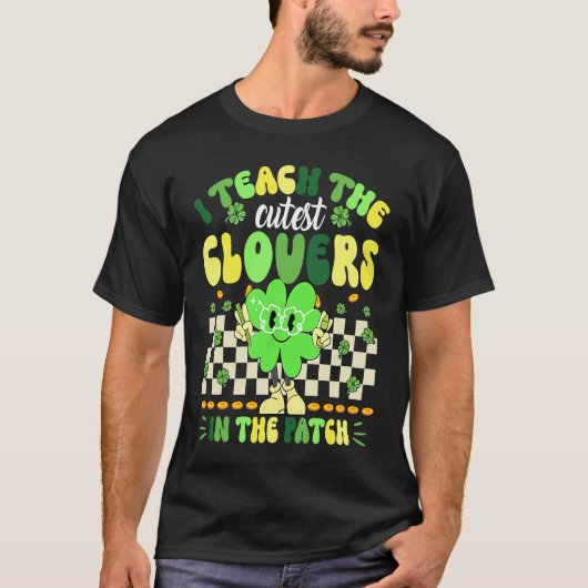 T-shirt Retro Groovy Teacher  St Patricks Day Shamrock (Devant)