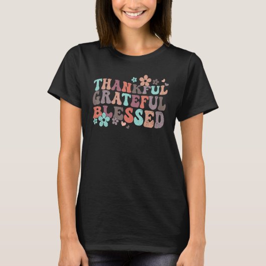 T-shirt Retro Groovy Thankful Grateful Blessed Fall Thanks (Devant)