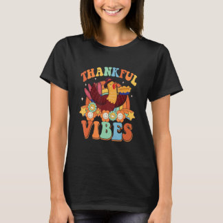T-shirt Retro Groovy Thankful Vibes Turkey Fall Thanksgivi